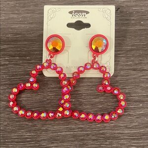 New Boutique Red & Fuchsia Iridescent Heart Earrings